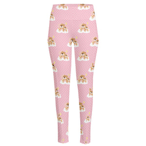 Cute Polka Dot Baby Bear Pattern Print High-Waisted Pocket Leggings