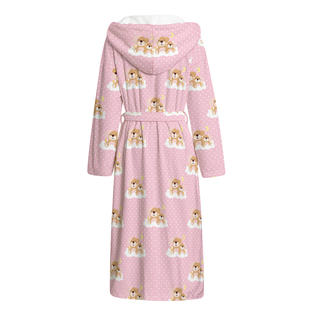 Cute Polka Dot Baby Bear Pattern Print Hooded Bathrobe