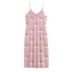 Cute Polka Dot Baby Bear Pattern Print Jersey Midi Cami Dress