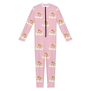 Cute Polka Dot Baby Bear Pattern Print Jumpsuit