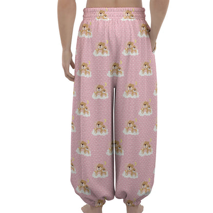 Cute Polka Dot Baby Bear Pattern Print Lantern Pants