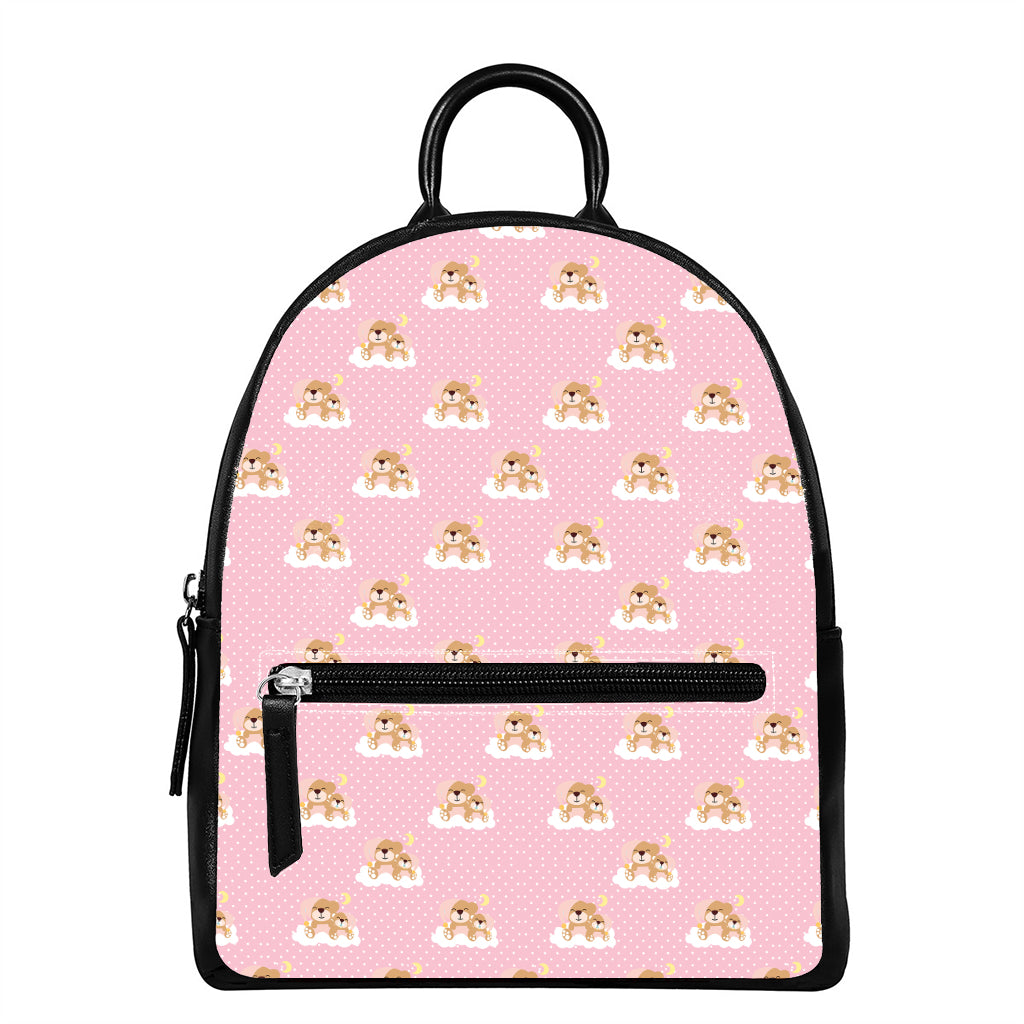 Cute Polka Dot Baby Bear Pattern Print Leather Backpack
