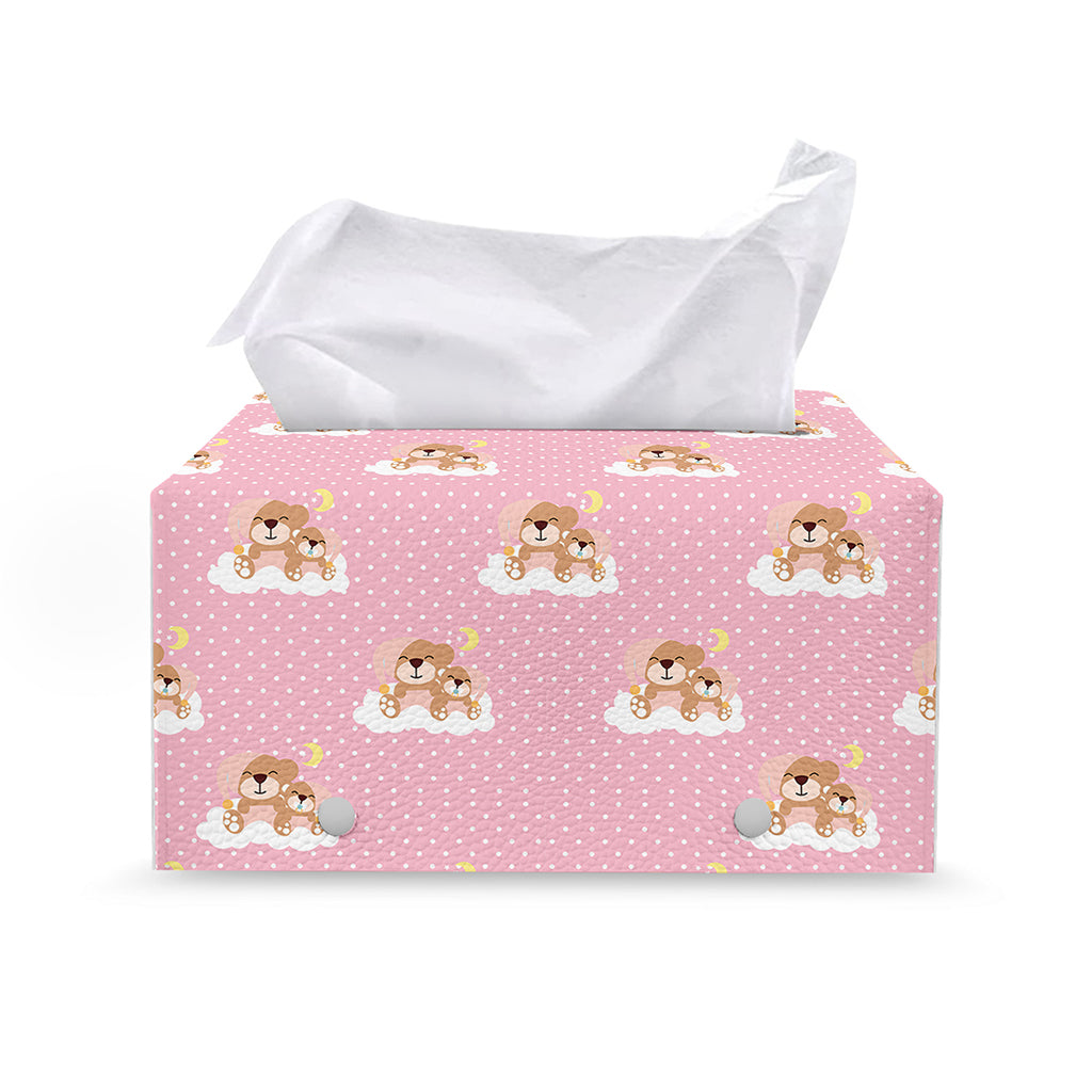 Cute Polka Dot Baby Bear Pattern Print Leather Tissue Box Cover