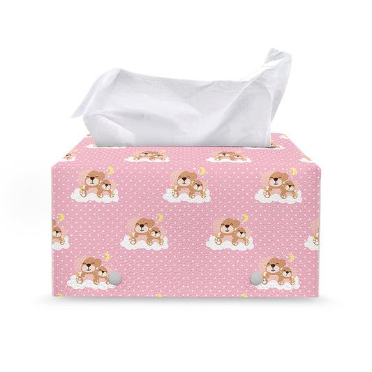 Cute Polka Dot Baby Bear Pattern Print Leather Tissue Box Cover