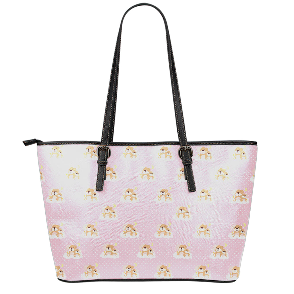 Cute Polka Dot Baby Bear Pattern Print Leather Tote Bag