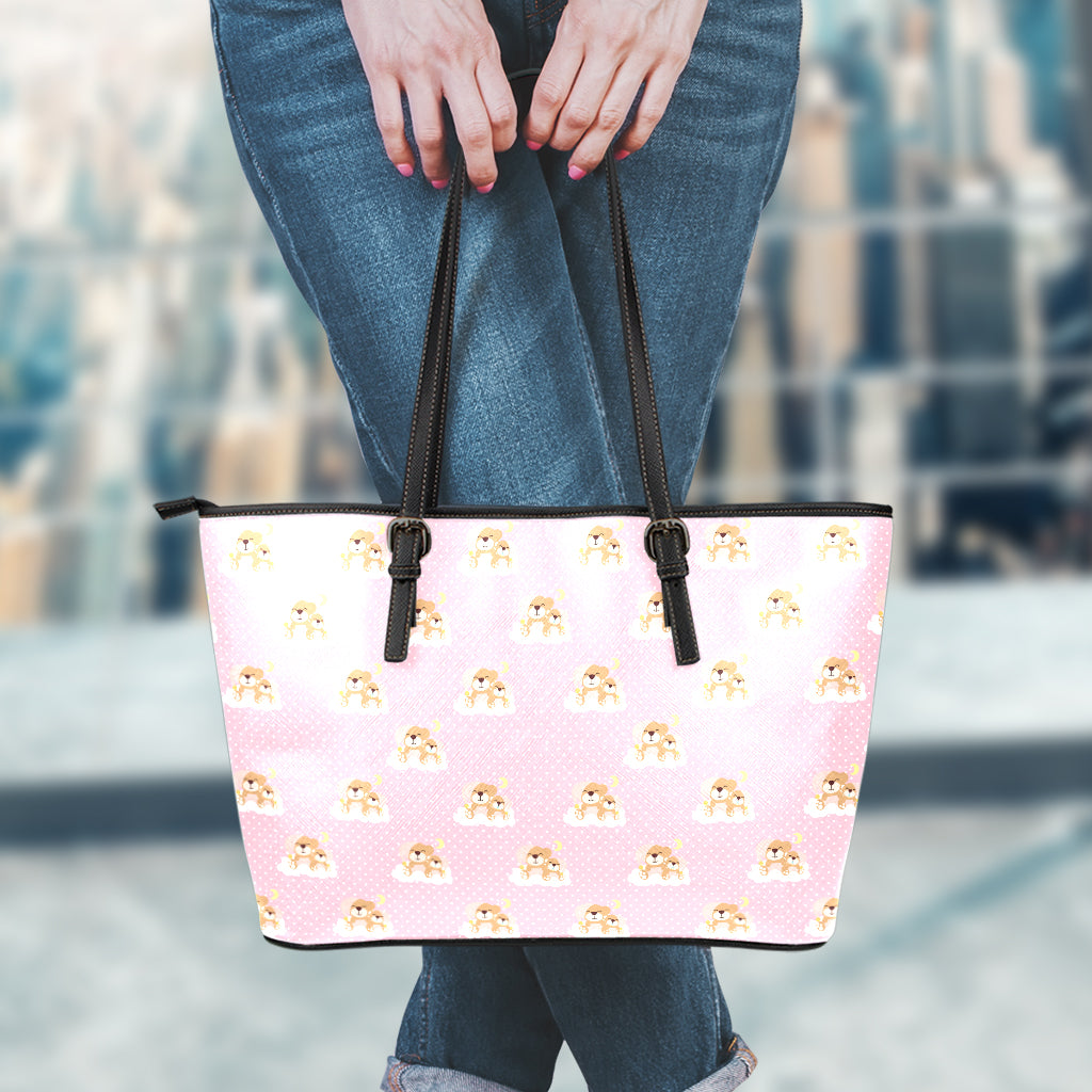 Cute Polka Dot Baby Bear Pattern Print Leather Tote Bag