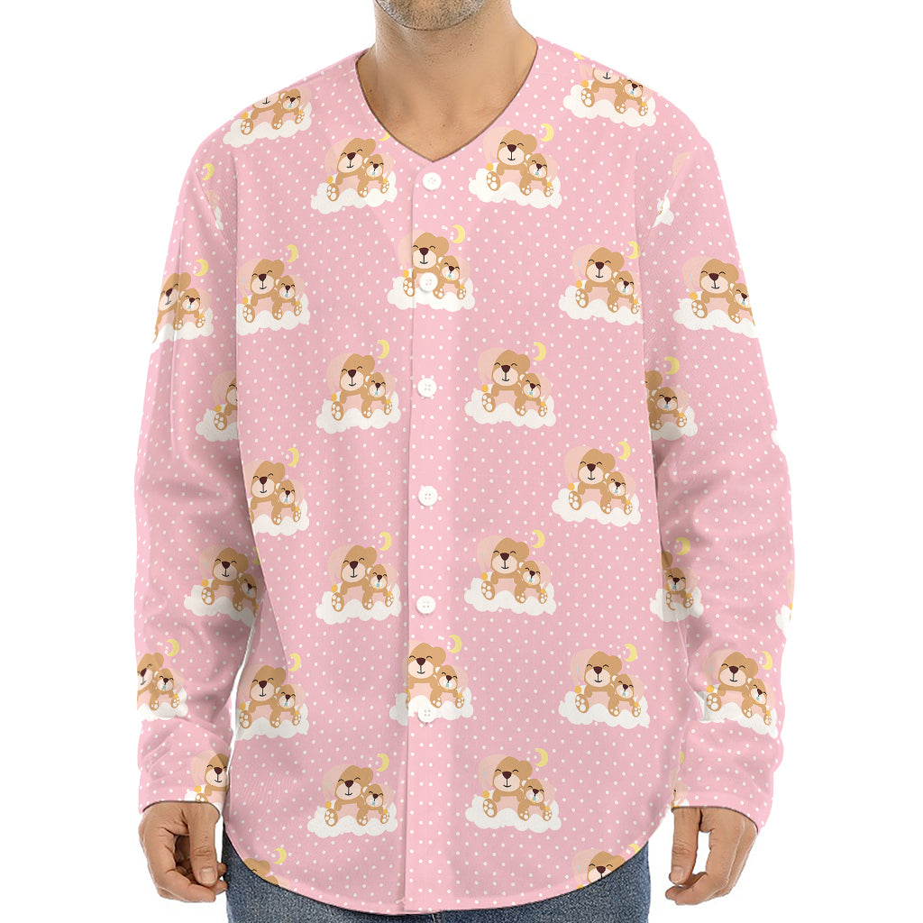 Cute Polka Dot Baby Bear Pattern Print Long Sleeve Baseball Jersey