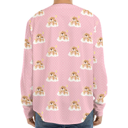 Cute Polka Dot Baby Bear Pattern Print Long Sleeve Baseball Jersey