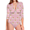 Cute Polka Dot Baby Bear Pattern Print Long Sleeve Swimsuit