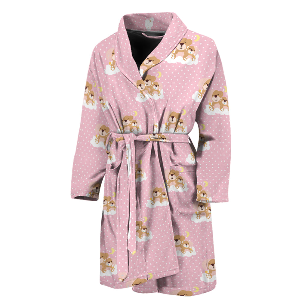 Cute Polka Dot Baby Bear Pattern Print Men's Bathrobe