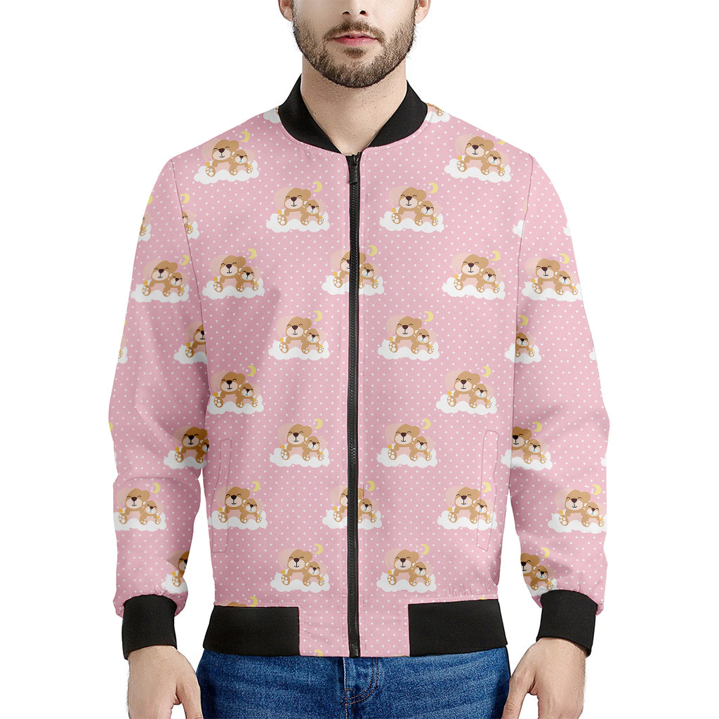 Cute Polka Dot Baby Bear Pattern Print Men's Bomber Jacket