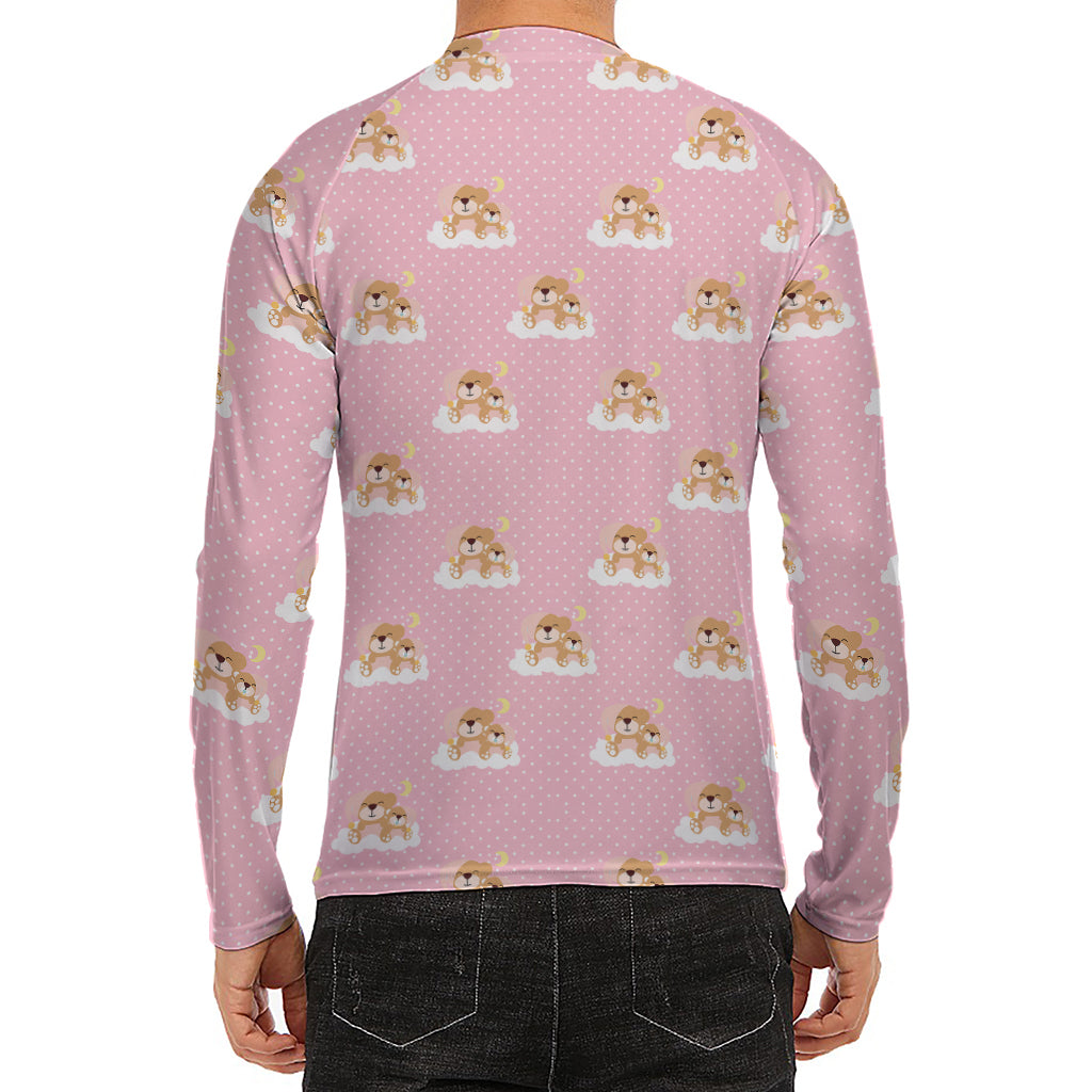 Cute Polka Dot Baby Bear Pattern Print Men's Long Sleeve Rash Guard