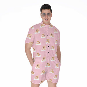 Cute Polka Dot Baby Bear Pattern Print Men's Rompers