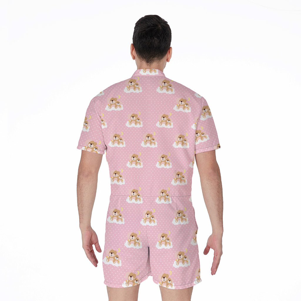 Cute Polka Dot Baby Bear Pattern Print Men's Rompers