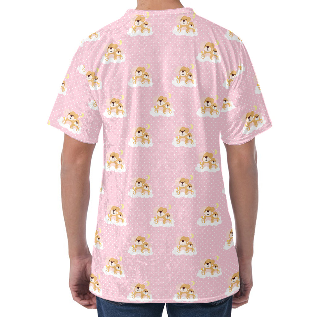 Cute Polka Dot Baby Bear Pattern Print Men's Velvet T-Shirt