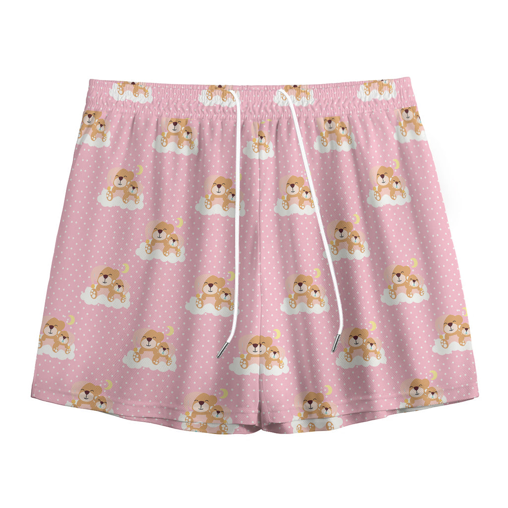 Cute Polka Dot Baby Bear Pattern Print Mesh Shorts