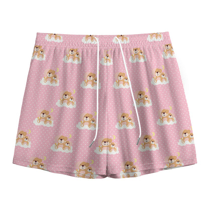 Cute Polka Dot Baby Bear Pattern Print Mesh Shorts