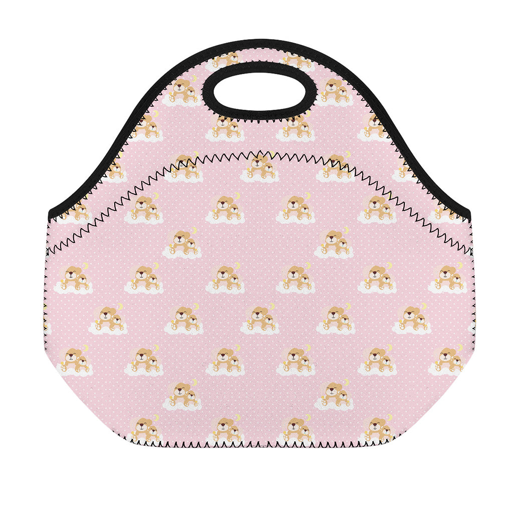 Cute Polka Dot Baby Bear Pattern Print Neoprene Lunch Bag