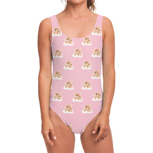 Cute Polka Dot Baby Bear Pattern Print One Piece Swimsuit