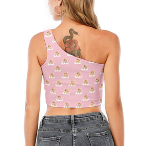 Cute Polka Dot Baby Bear Pattern Print One Shoulder Crop Top