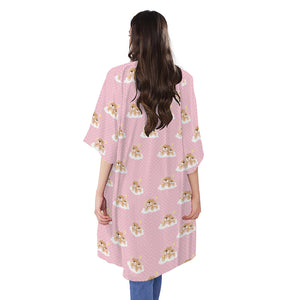 Cute Polka Dot Baby Bear Pattern Print Open Front Beach Cover Up