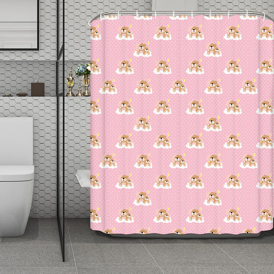Cute Polka Dot Baby Bear Pattern Print Polyester Shower Curtain