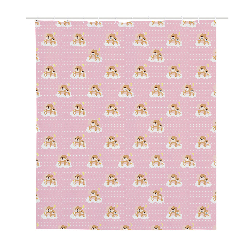 Cute Polka Dot Baby Bear Pattern Print Polyester Shower Curtain