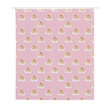 Cute Polka Dot Baby Bear Pattern Print Polyester Shower Curtain