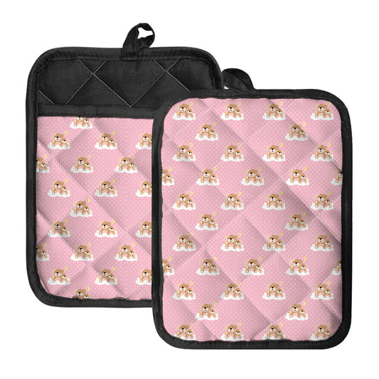 Cute Polka Dot Baby Bear Pattern Print Pot Holders With Pocket