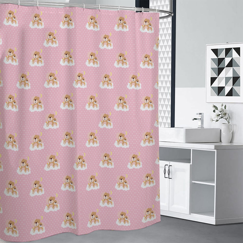 Cute Polka Dot Baby Bear Pattern Print Premium Shower Curtain