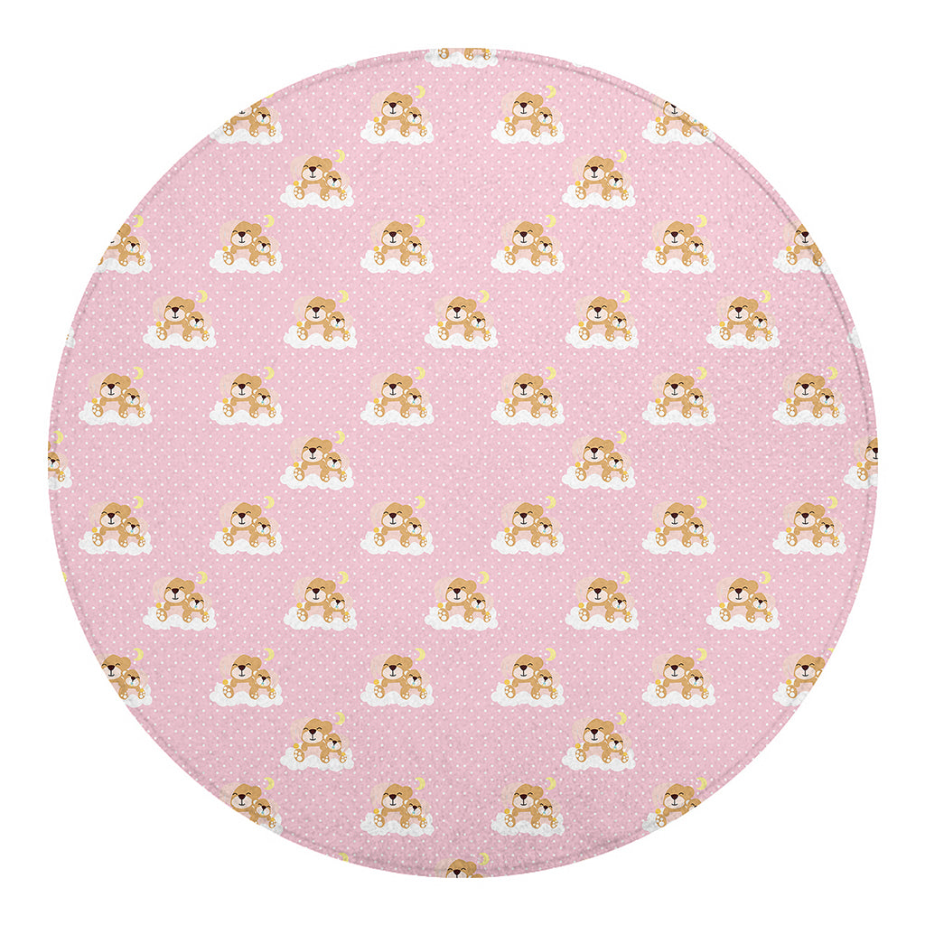 Cute Polka Dot Baby Bear Pattern Print Round Blanket