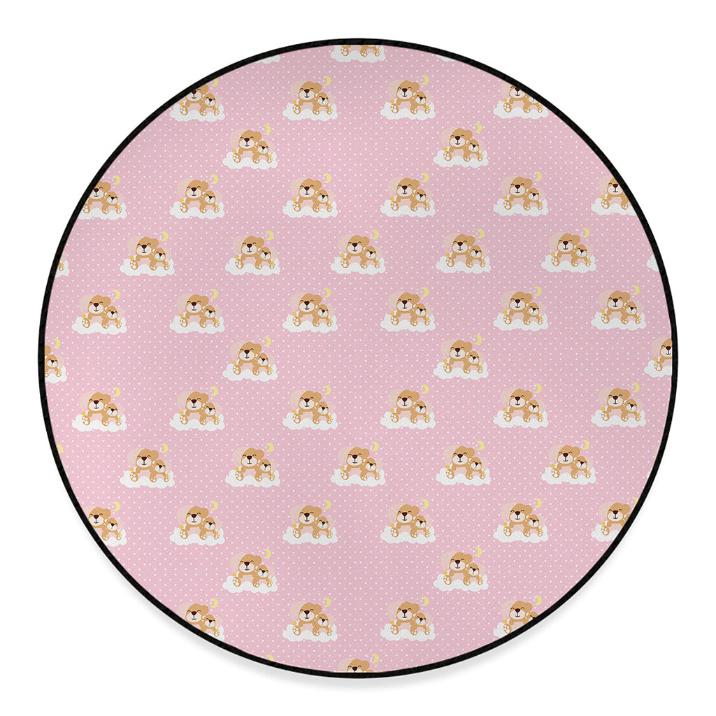 Cute Polka Dot Baby Bear Pattern Print Round Floor Mat