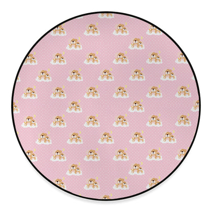 Cute Polka Dot Baby Bear Pattern Print Round Floor Mat