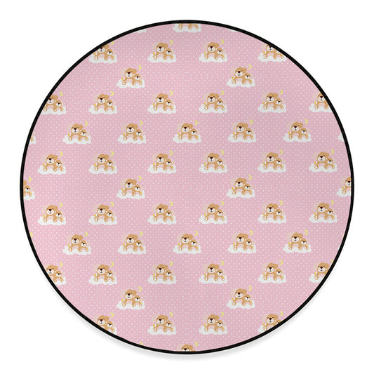 Cute Polka Dot Baby Bear Pattern Print Round Floor Mat
