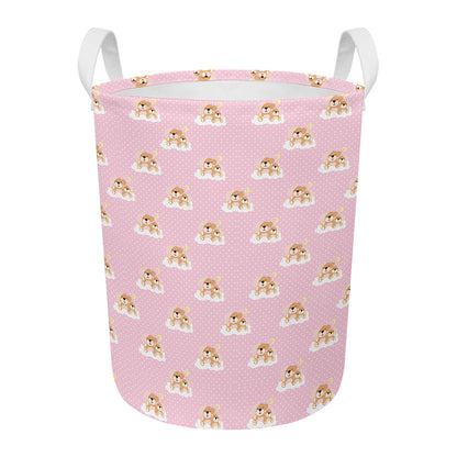Cute Polka Dot Baby Bear Pattern Print Round Laundry Basket