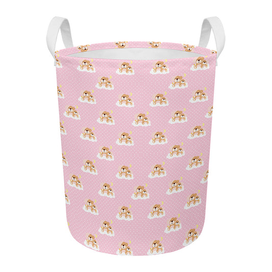 Cute Polka Dot Baby Bear Pattern Print Round Laundry Basket