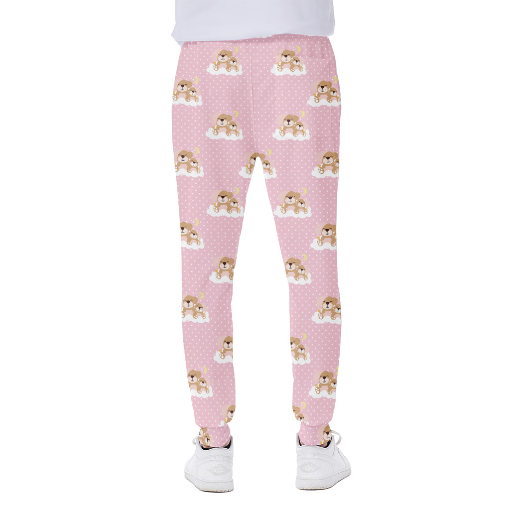 Cute Polka Dot Baby Bear Pattern Print Scuba Joggers