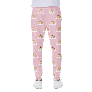 Cute Polka Dot Baby Bear Pattern Print Scuba Joggers