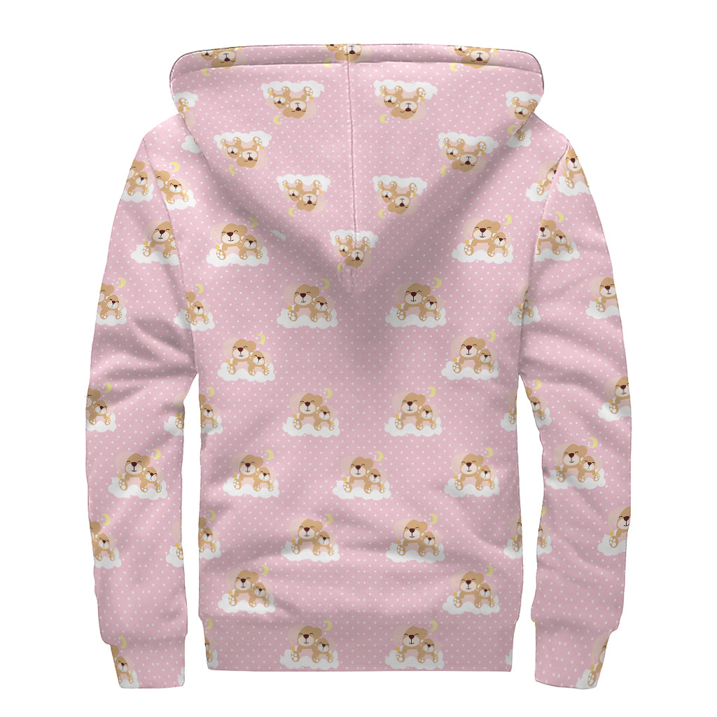 Cute Polka Dot Baby Bear Pattern Print Sherpa Lined Zip Up Hoodie