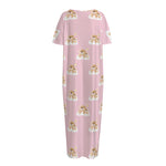 Cute Polka Dot Baby Bear Pattern Print Short Sleeve Long Nightdress