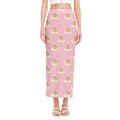 Cute Polka Dot Baby Bear Pattern Print Side Slit Maxi Skirt
