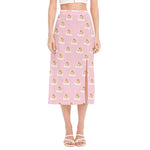 Cute Polka Dot Baby Bear Pattern Print Side Slit Midi Skirt