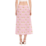 Cute Polka Dot Baby Bear Pattern Print Side Slit Midi Skirt