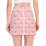 Cute Polka Dot Baby Bear Pattern Print Side Slit Mini Skirt