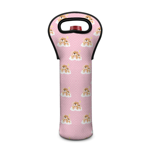 Cute Polka Dot Baby Bear Pattern Print Single Neoprene Wine Tote