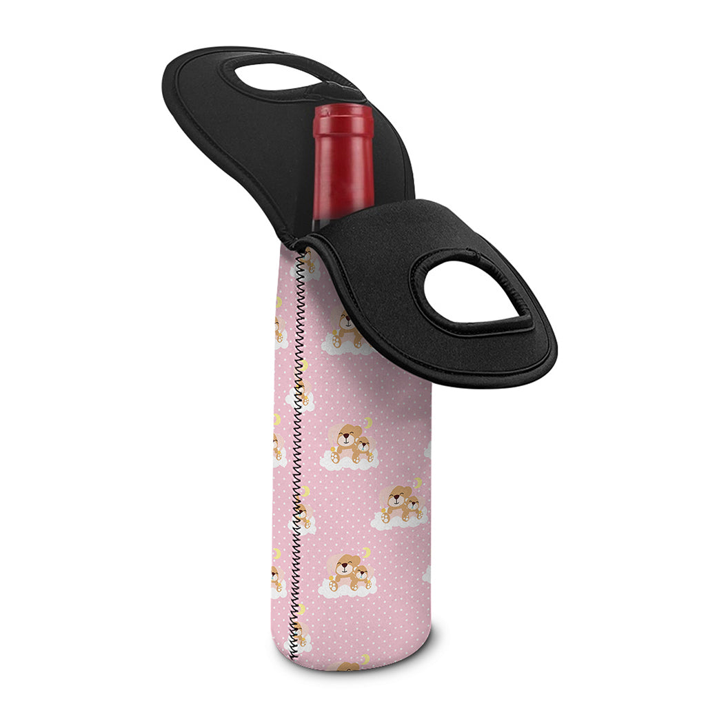 Cute Polka Dot Baby Bear Pattern Print Single Neoprene Wine Tote