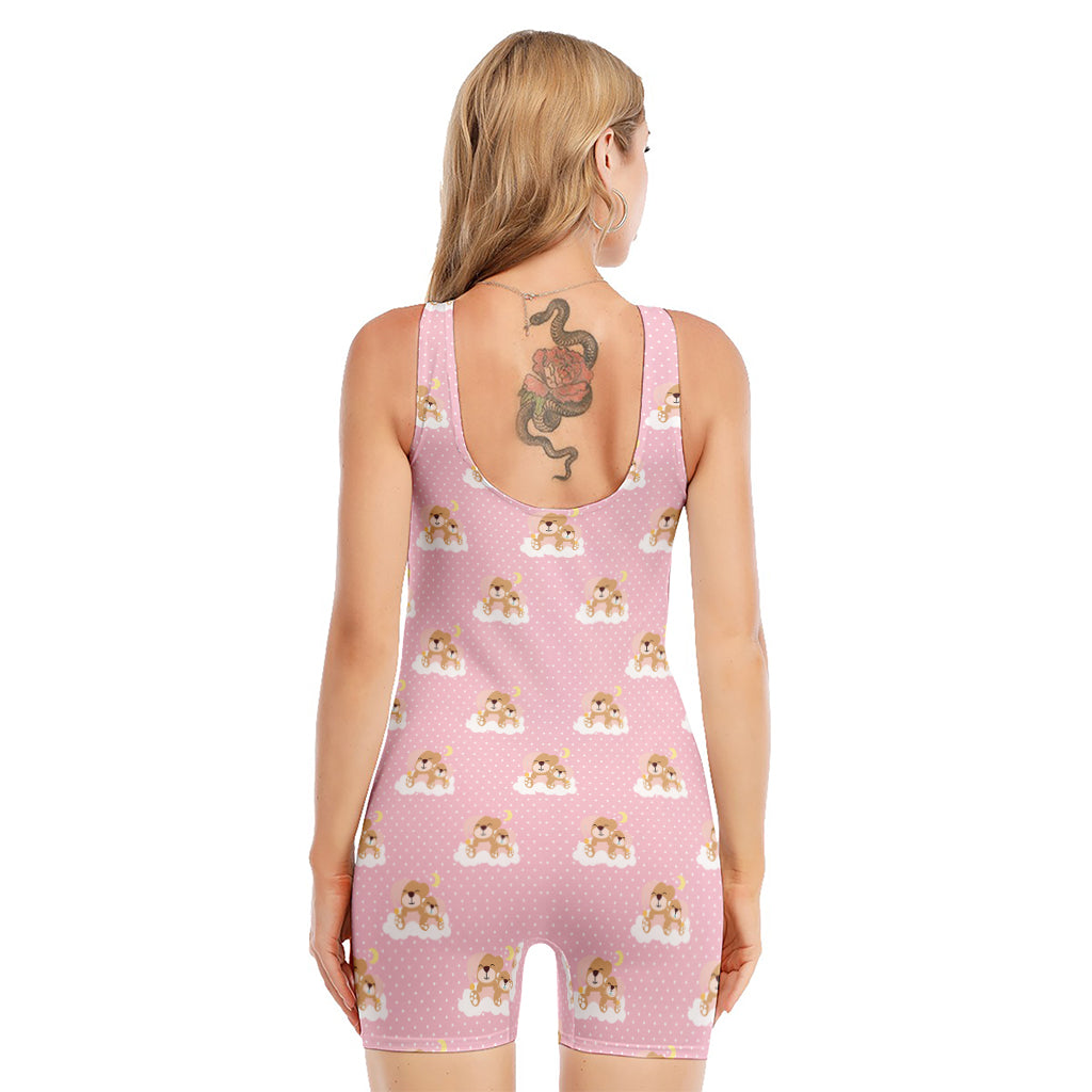 Cute Polka Dot Baby Bear Pattern Print Sleeveless One Piece Swimsuit