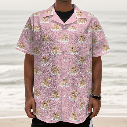 Cute Polka Dot Baby Bear Pattern Print Textured Short Sleeve Shirt