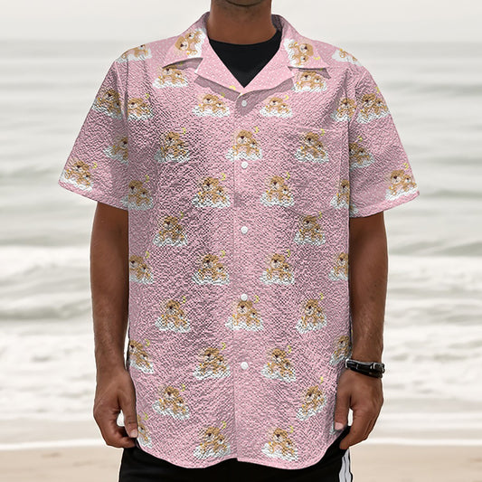 Cute Polka Dot Baby Bear Pattern Print Textured Short Sleeve Shirt