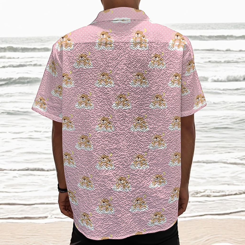Cute Polka Dot Baby Bear Pattern Print Textured Short Sleeve Shirt